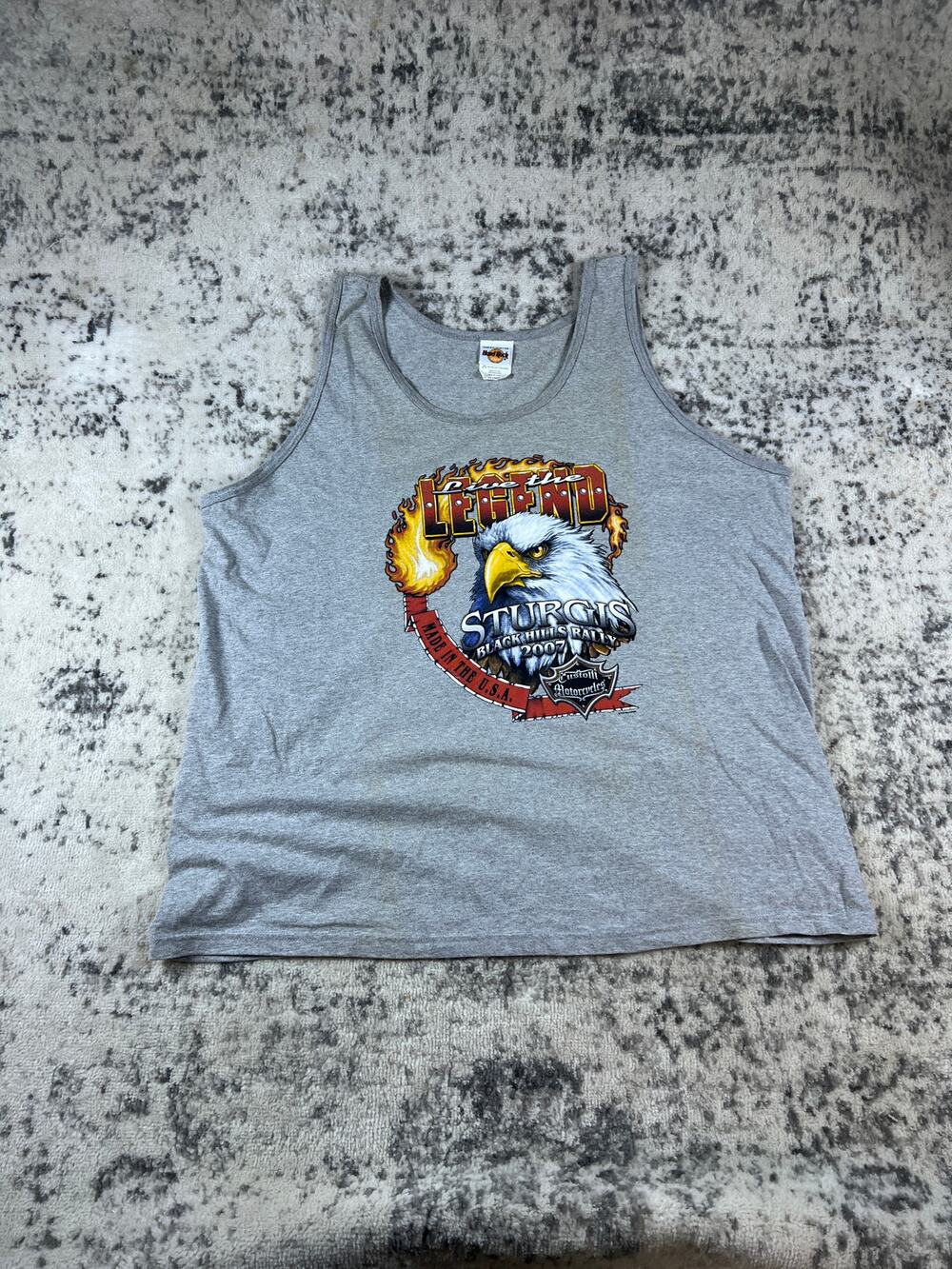 Vintage Hard Rock Cafe Sturgis Rally 2007 Tank Top Mens 2XL Gray Eagle USA Made